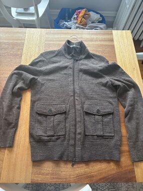 Banana Republic Men's Brown Zip-Up Sweater with Pockets